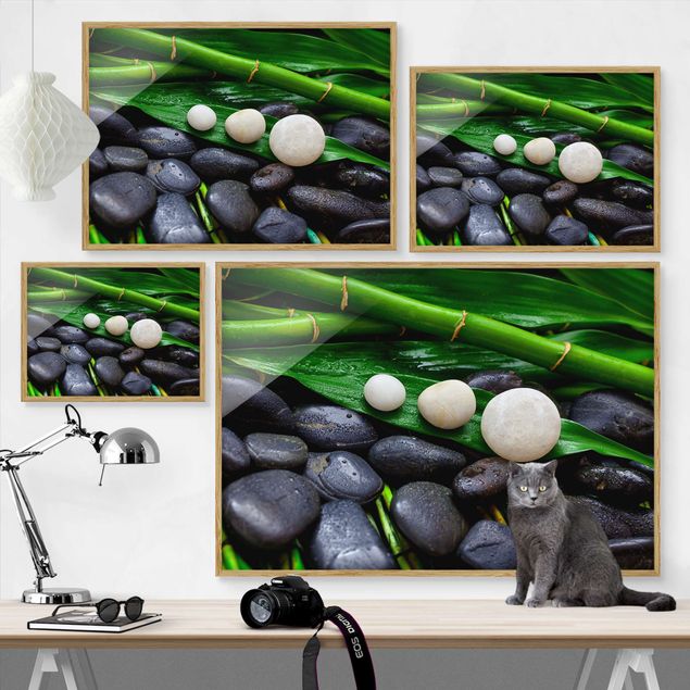Quadro verde Bambù verde con pietre zen