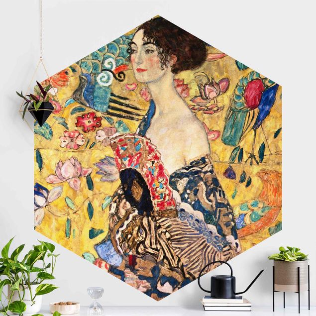 Carta da parati adesiva Gustav Klimt - Signora con ventaglio