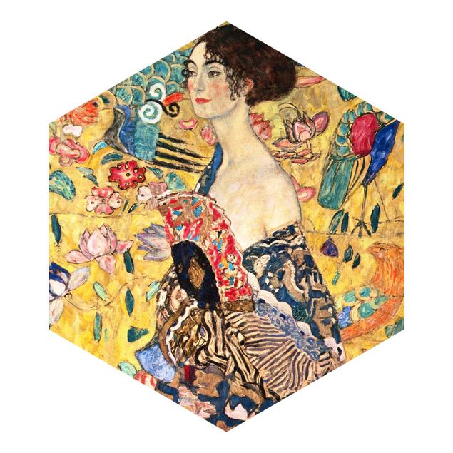 Carta da parati esagonale Gustav Klimt - Signora con ventaglio