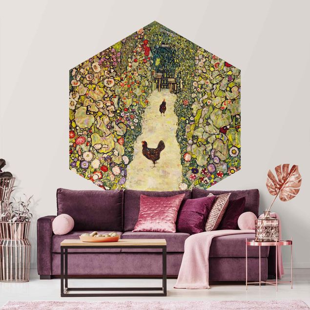 Stile artistico Gustav Klimt - Sentiero del giardino con galline