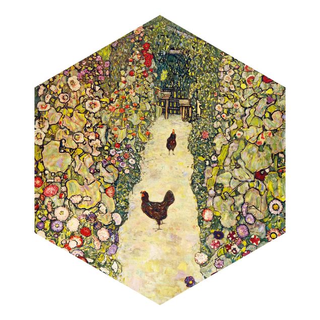 Carta da parati a fiori Gustav Klimt - Sentiero del giardino con galline