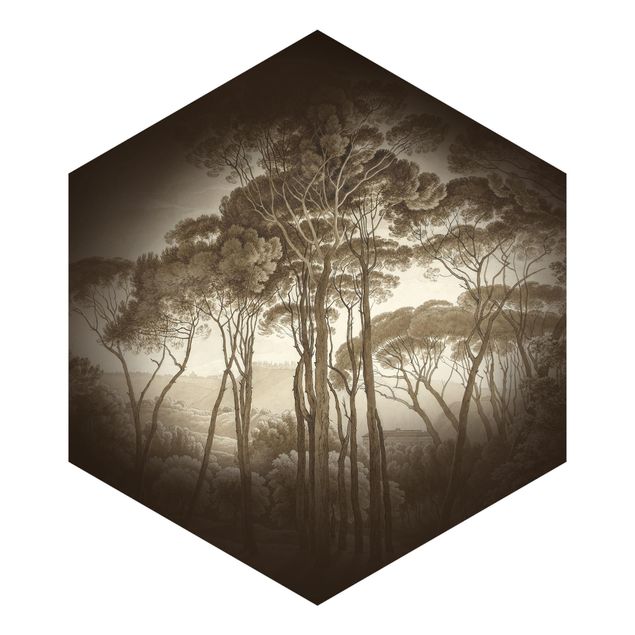Carta parati beige Hendrik Voogd  - Paesaggio con alberi in beige
