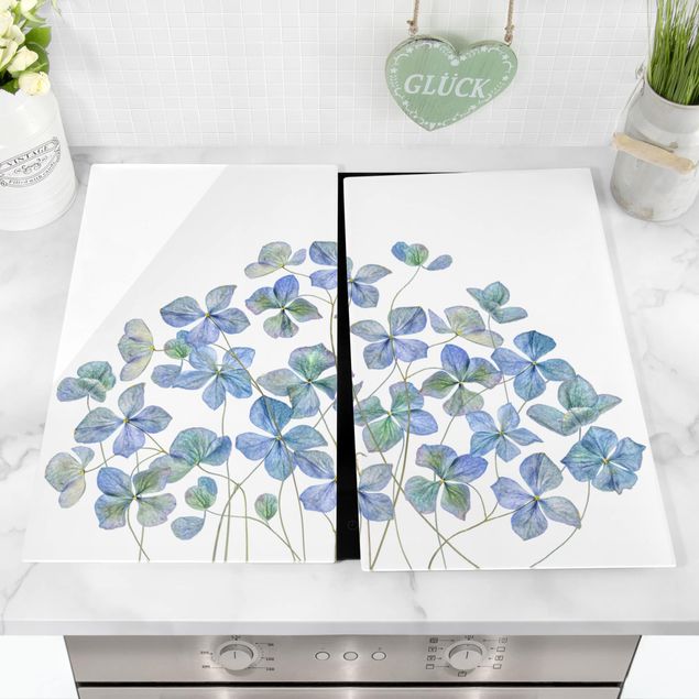 Coprifornelli con fiori Fiori di ortensia blu