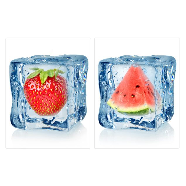 Coprifornelli in vetro - Strawberry And Melon In The Ice Cube - 52x80cm