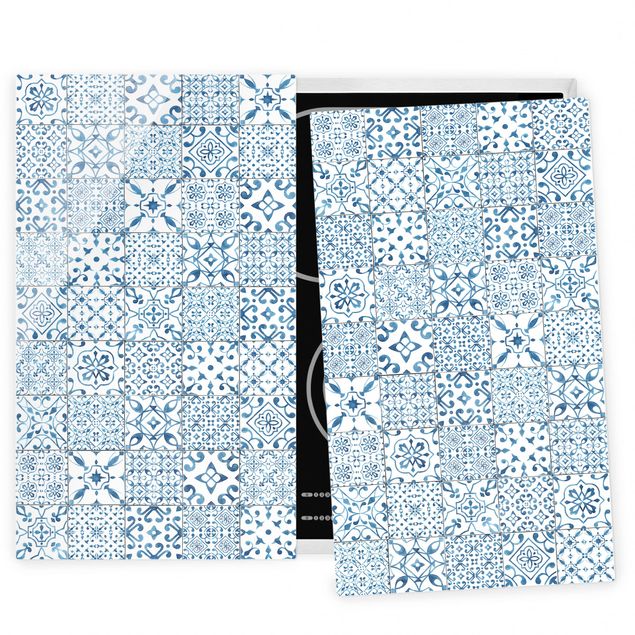 Coprifornelli con disegni Pattern Piastrelle Blu Bianco