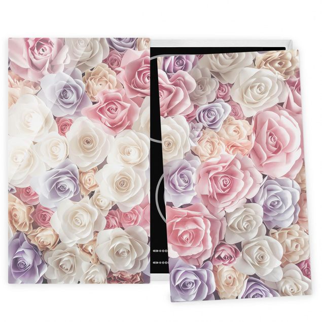 Coprifornelli con fiori Rose di carta pastello