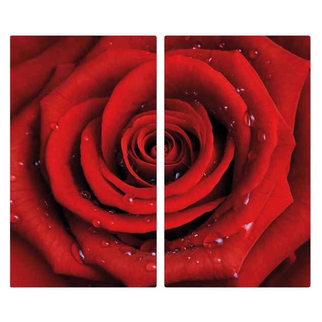 Coprifornelli in vetro - Red Rose With Water Drops