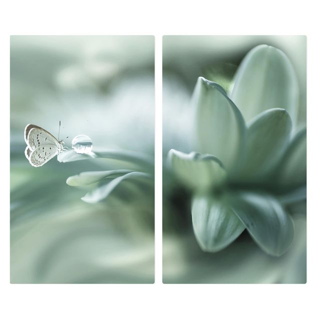 Coprifornelli in vetro - Farfalla E Gocce di rugiada In Pastel Verde