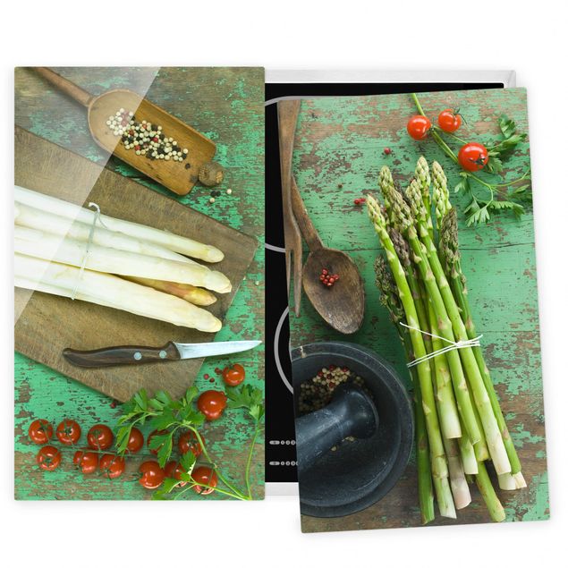 Coprifornelli con fiori Composizioni di asparagi