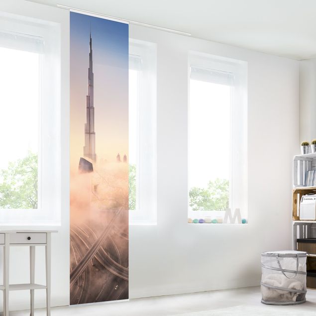 Tende a pannello scorrevoli con architettura e skylines Skyline di celeste di Dubai