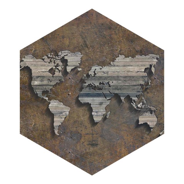 Carta da parati Mappa del mondo con griglia di legno