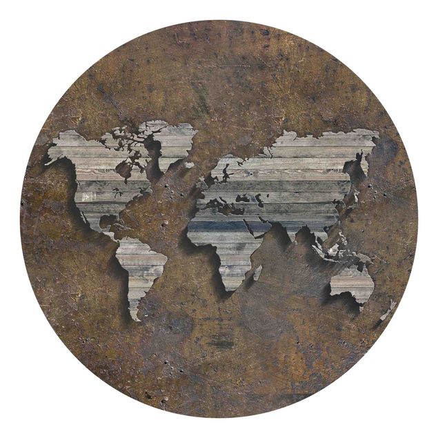 Carte da parati mappamondo Mappa del mondo con griglia di legno