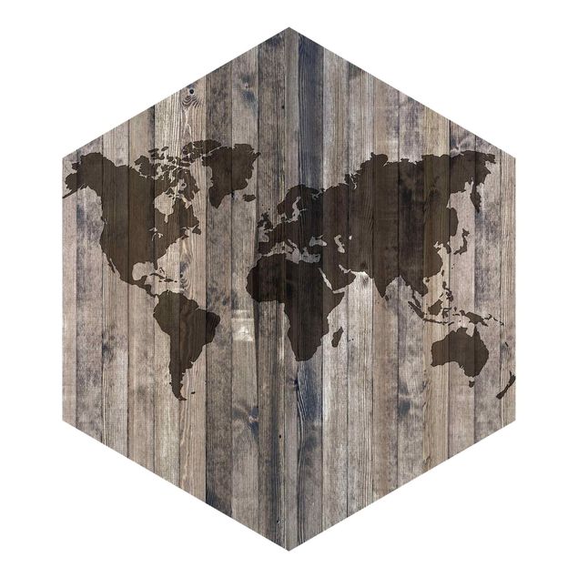 Carta da parati Mappa del mondo in legno