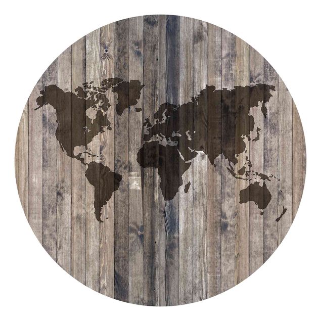 Carta da parati planisfero Mappa del mondo in legno
