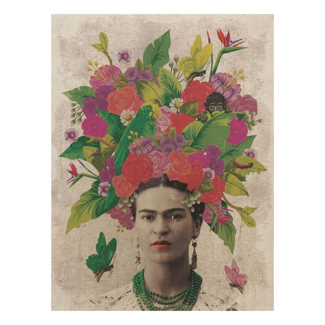 Quadri in legno con fiori Frida Kahlo - Ritratto di fiori