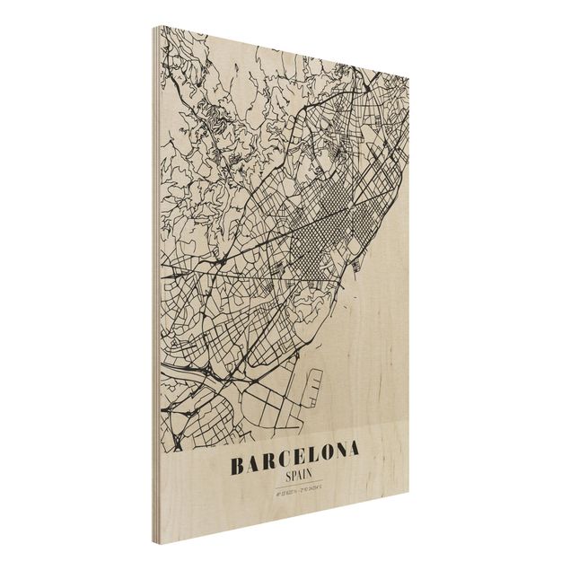 Quadri in legno con architettura e skylines Mappa di Barcellona - Classica