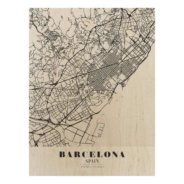 Quadri in legno con citazioni Mappa di Barcellona - Classica