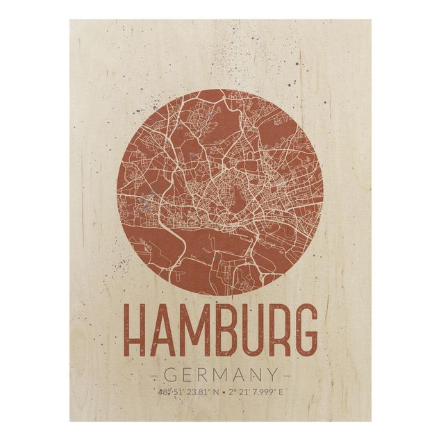 Quadri in legno con citazioni Mappa di Amburgo - Retrò