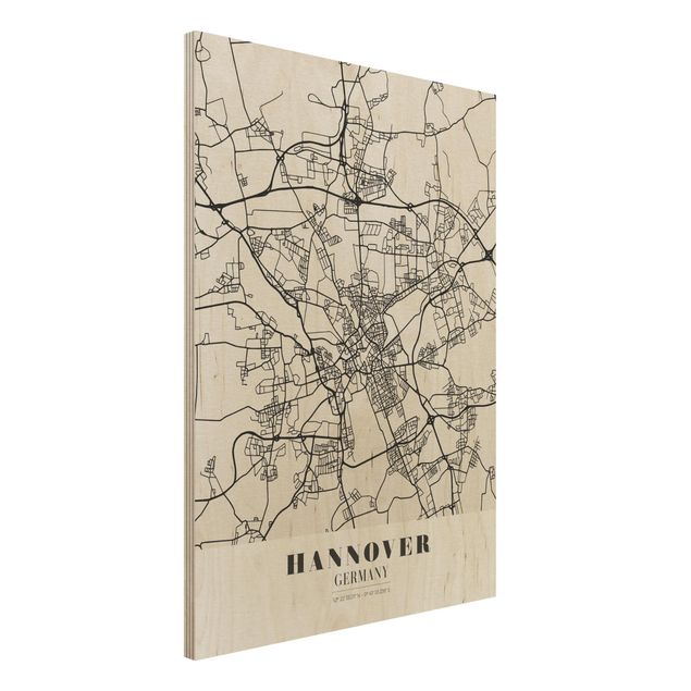Quadri in legno con architettura e skylines Mappa di Hannover - Classica