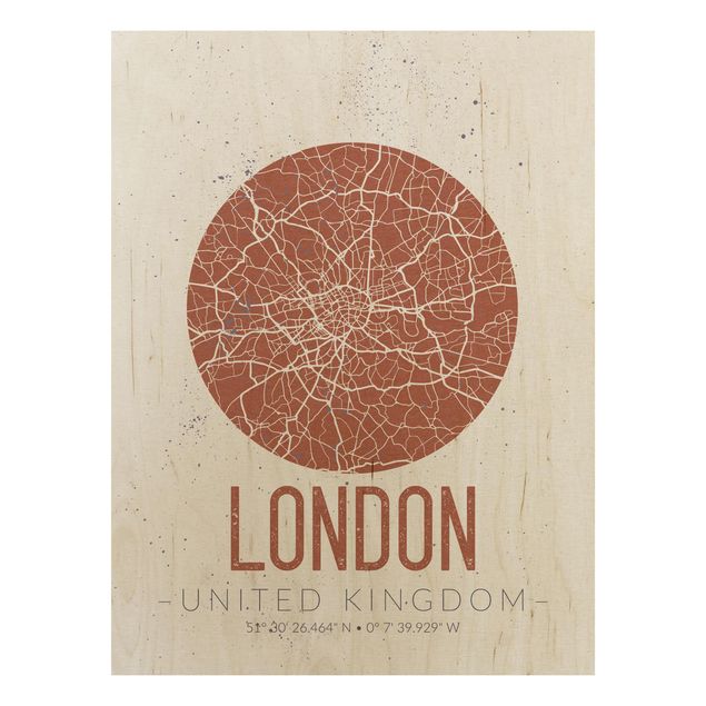 Quadri in legno con citazioni Mappa della città di Londra - Retrò
