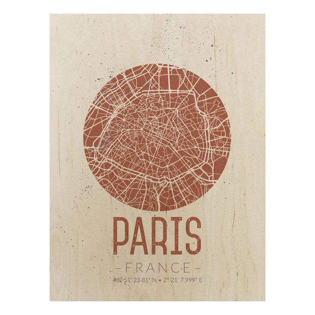 Quadri in legno con citazioni Mappa della città di Parigi - Retrò
