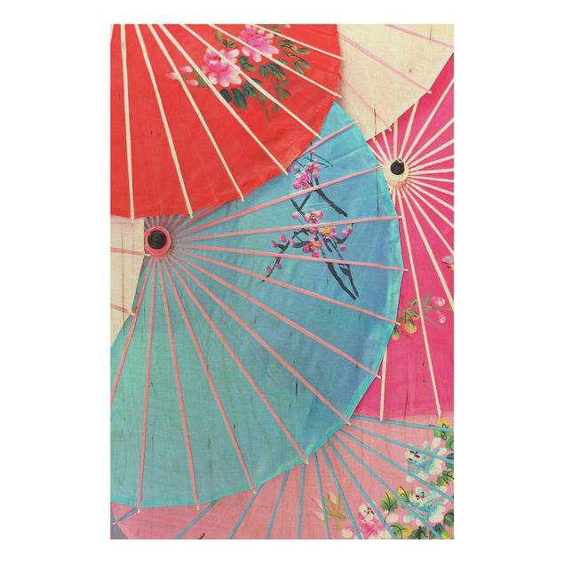 Quadri in legno con disegni Gli ombrelloni cinesi