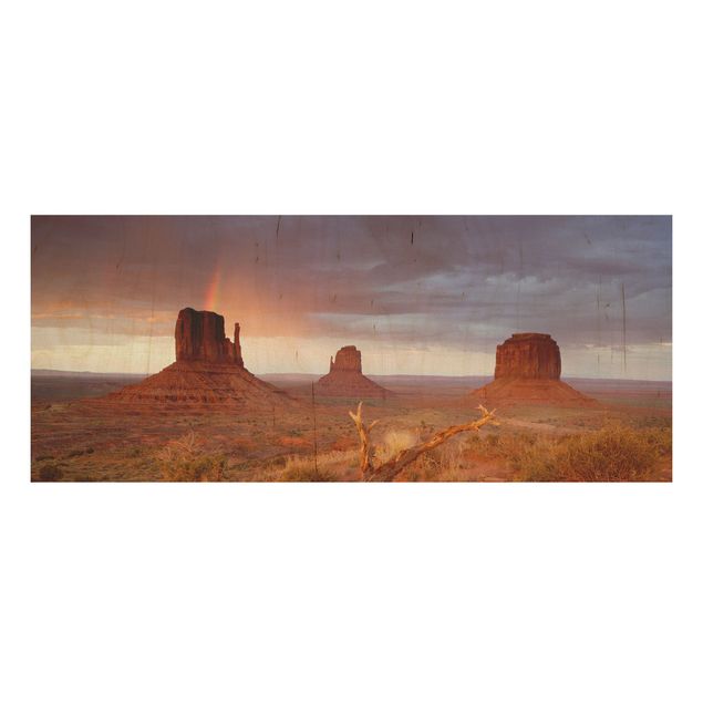 Quadri in legno con paesaggio Monument Valley al tramonto