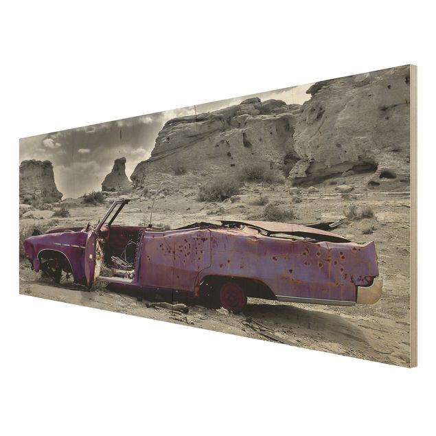 Quadri in legno con paesaggio Cadillac rosa