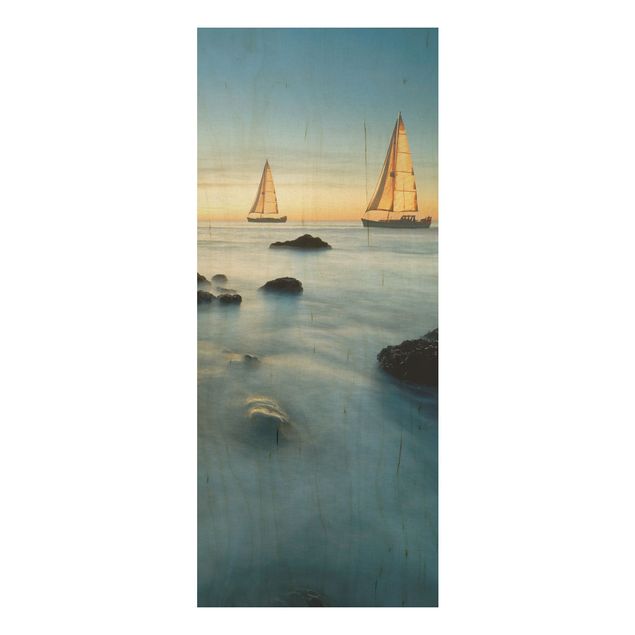 Quadri in legno con paesaggio Barche a vela sull'oceano