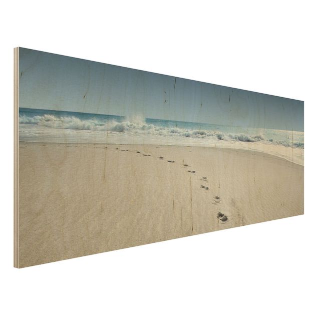 Quadri in legno con spiaggia Tracce nella sabbia
