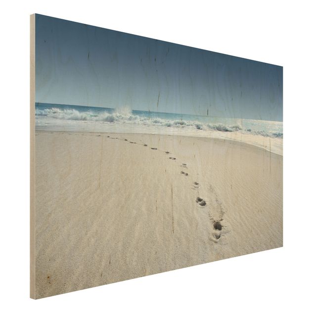 Quadri in legno con spiaggia Tracce nella sabbia