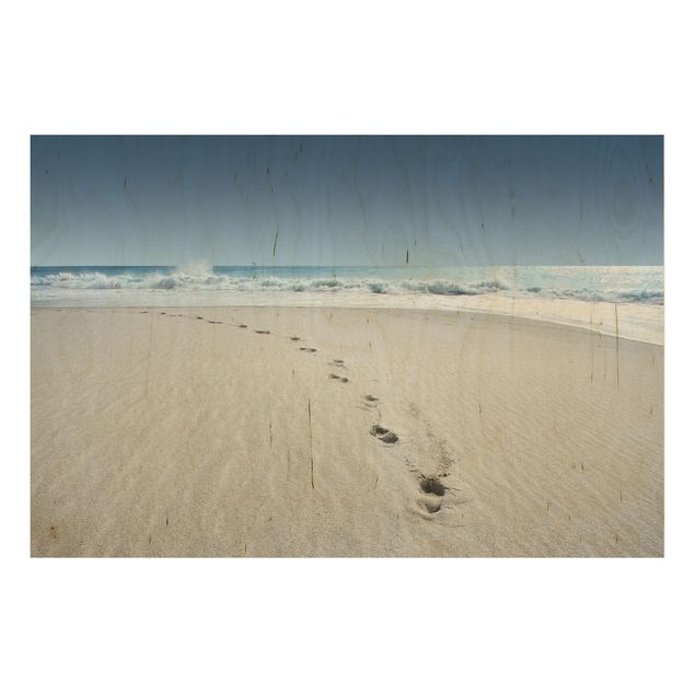 Quadri in legno con paesaggio Tracce nella sabbia