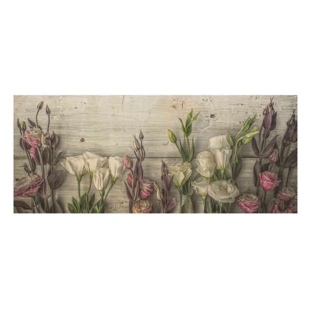 Quadri Tulipano Rosa su Legno Shabby