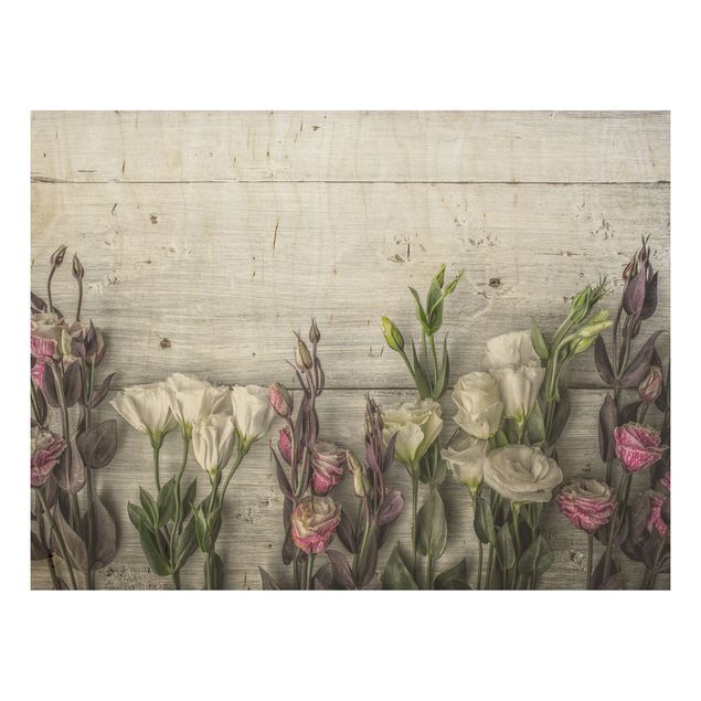 Quadri Tulipano Rosa su Legno Shabby