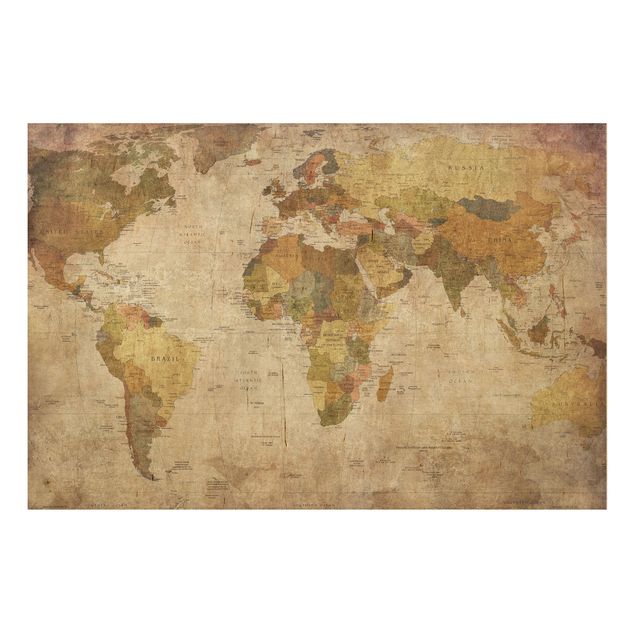 Quadri in legno vintage World Map