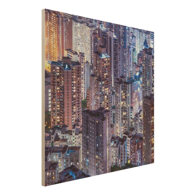 Quadri in legno con architettura e skylines Il mare di luci di Hong Kong