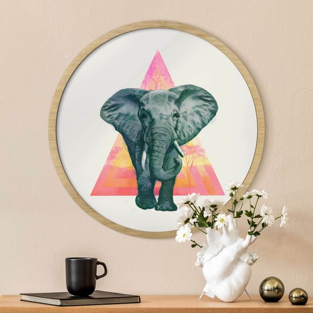 Quadri con cornice con animali Illustrazione - Elefante fronte triangolo pittura