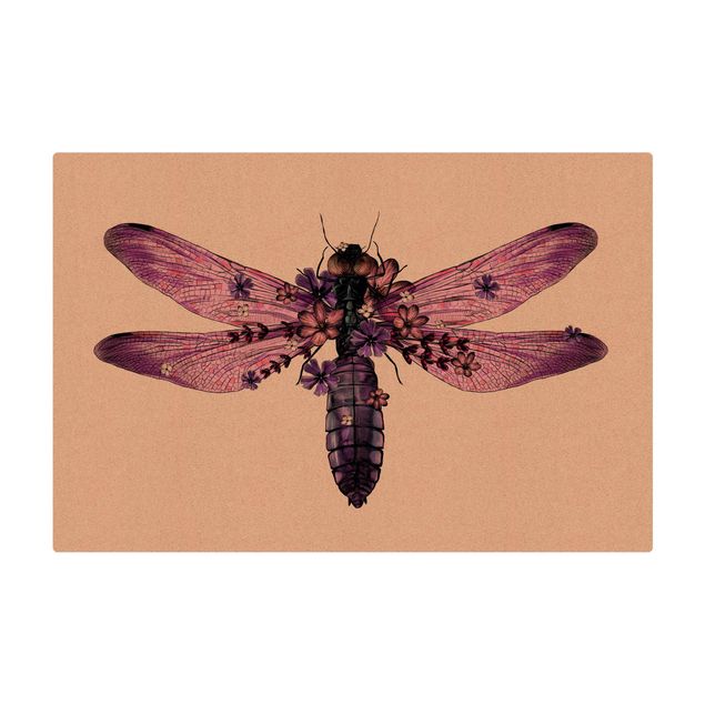 Tappetino di sughero - Illustrazione floreale libellula - Formato orizzontale 3:2