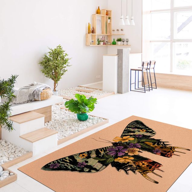 tappeti moderni soggiorno grandi Illustrazione Floreale Farfalla del Madagascar
