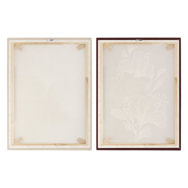 Stampa su tela 2 parti - Illustrazione di foglie di ginko beige e bordeaux