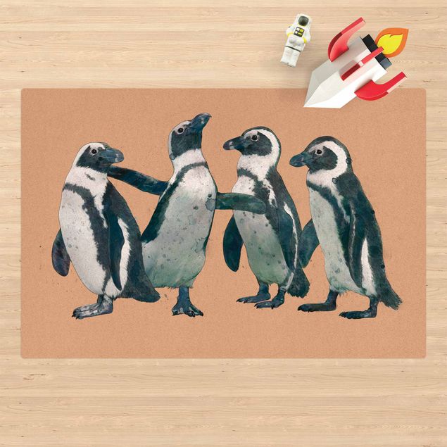 tappeto bianco e nero Illustrazione - Pinguini Acquerello Bianco e Nero