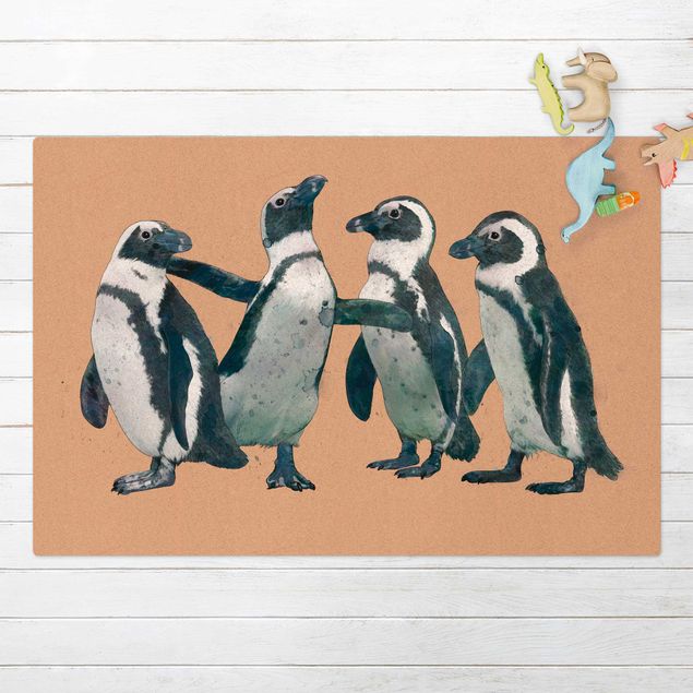 Tappeti moderni Illustrazione - Pinguini Acquerello Bianco e Nero