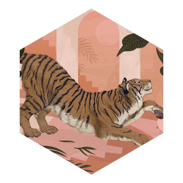 Carta da parati rosa Illustrazione - Tigre in pittura rosa pastello