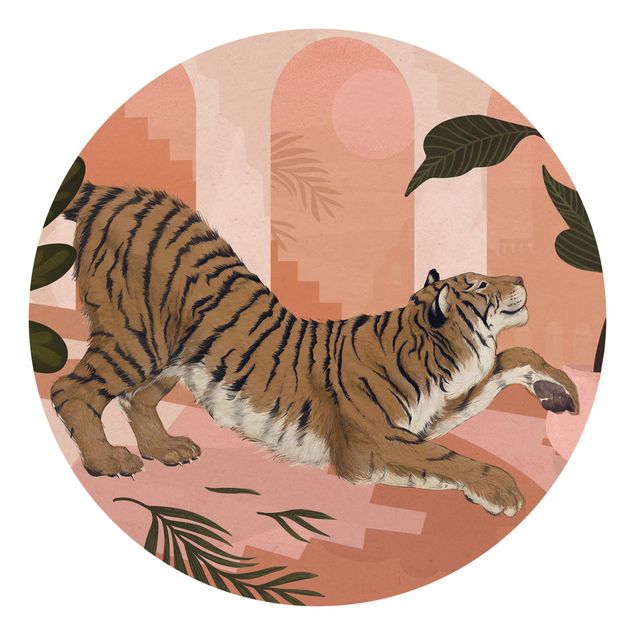 Carta da parati moderne Illustrazione - Tigre in pittura rosa pastello