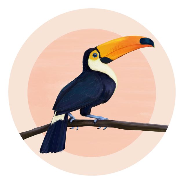Carta da parati con uccelli e fiori Illustrazione - Uccello Tucano Pittura Pastello
