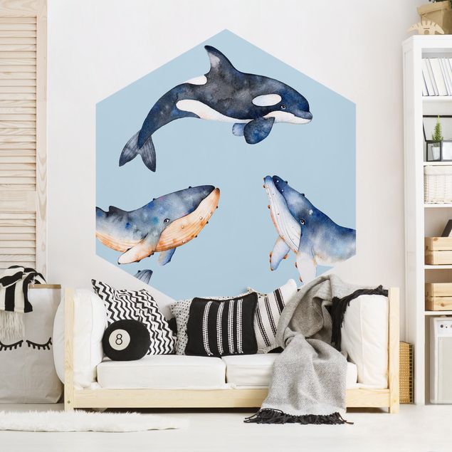 Carta da parati moderne Balena illustrata ad acquerello