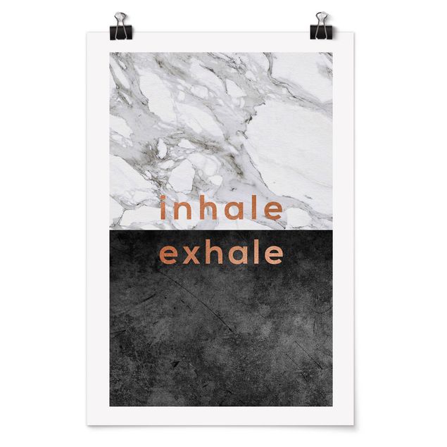 Poster in bianco e nero Inhale Exhale Rame e Marmo