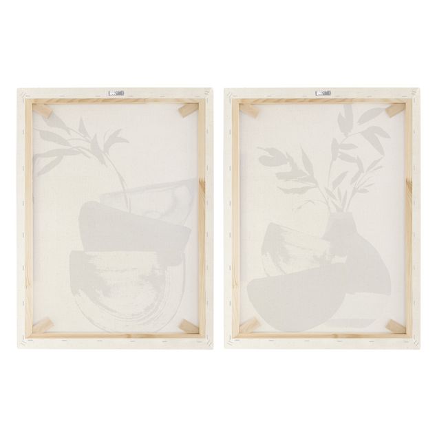 Stampa su tela 2 parti - Japandi acquerello - Stoviglie con rami