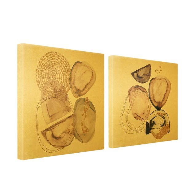 Stampe su tela Forme ad acquerello Japandi Oro
