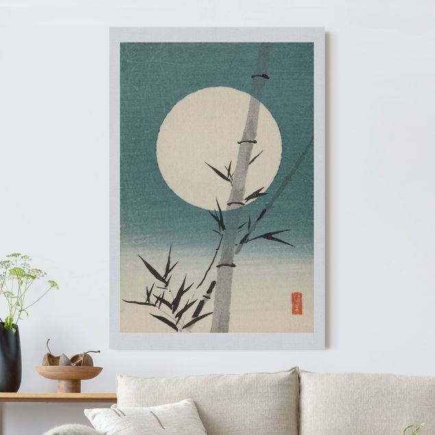 Quadro paesaggio Disegno giapponese ad acquerello bambù e luna